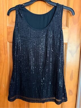 Black Sequined Sleeveless Tank Top